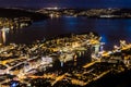 Cityscape with Aerial View of Bergen Center by Night Royalty Free Stock Photo